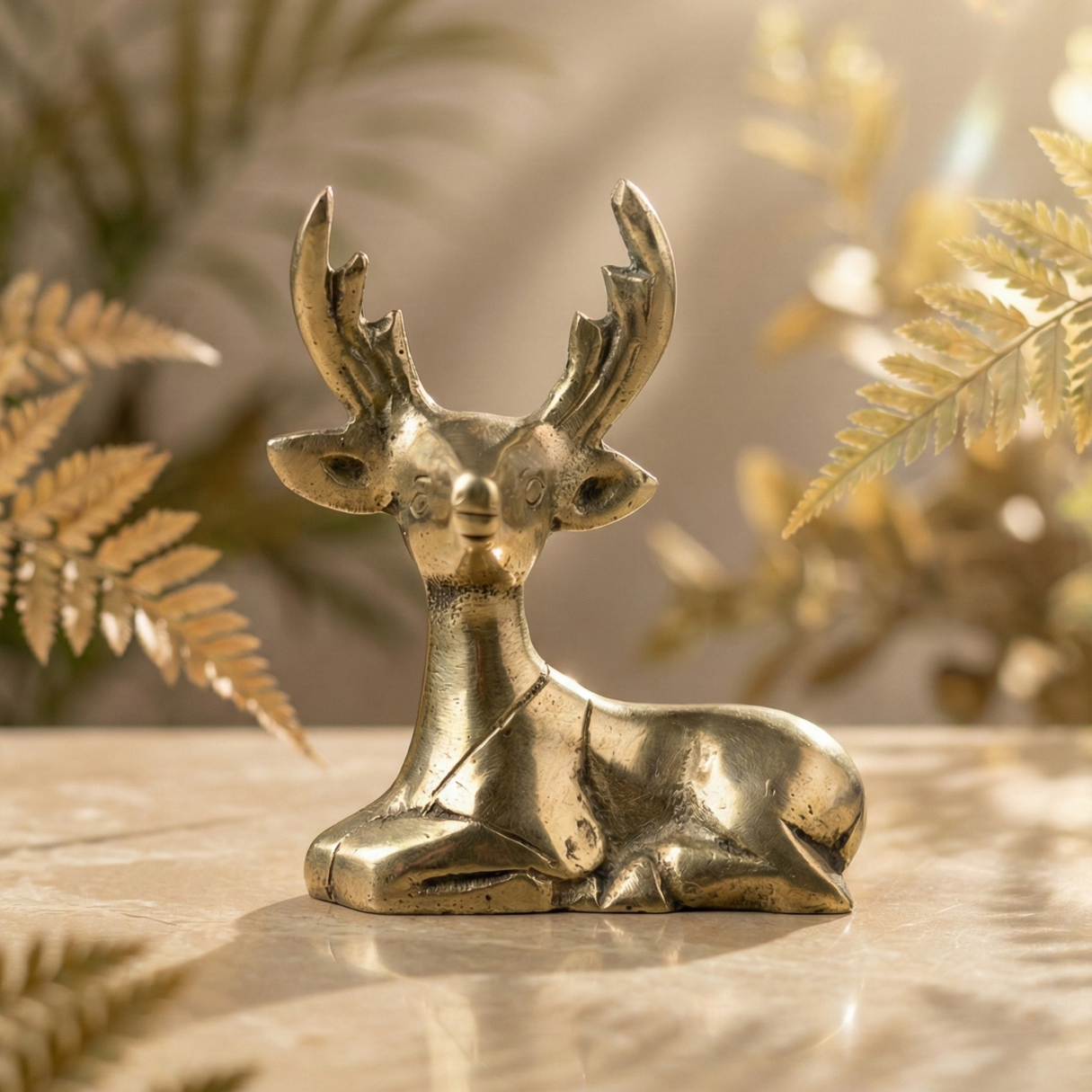 Deer Figurine – Pure Brass - Handcrafted Brass Deer for Home Decor