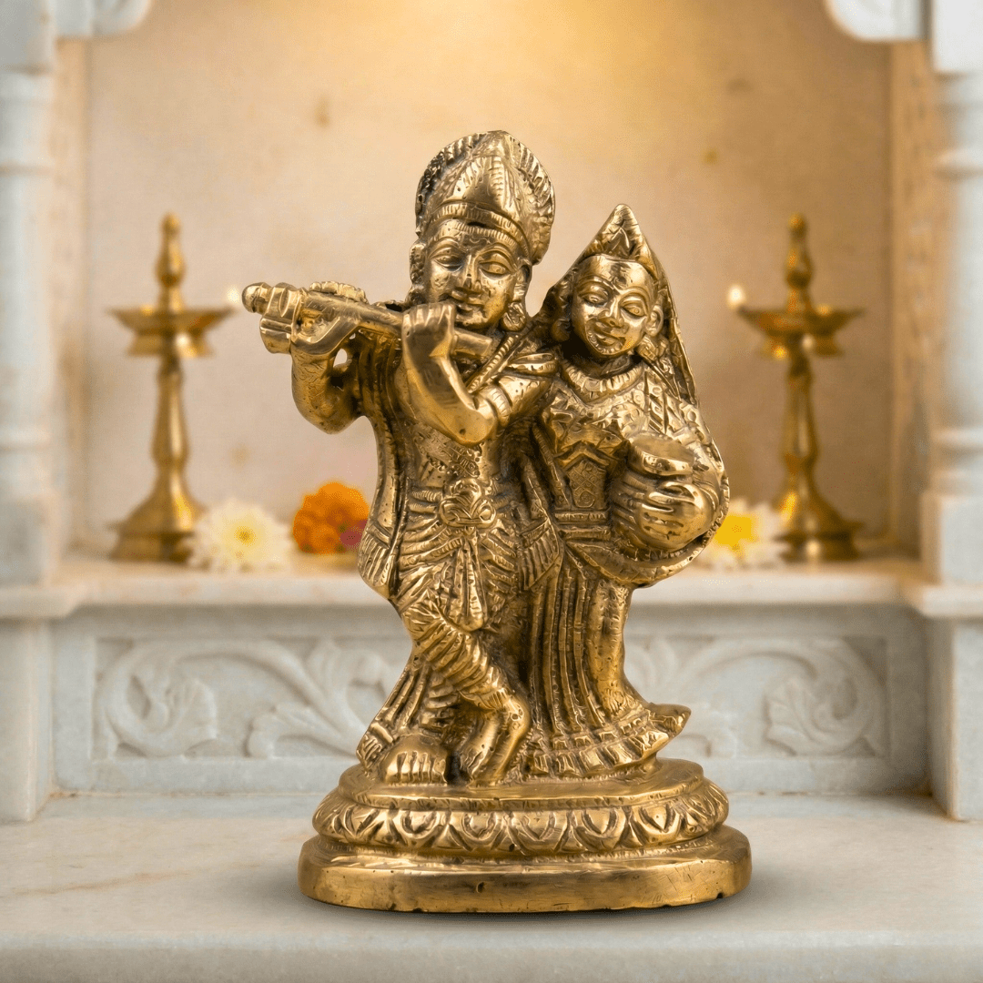 Pure Brass Radha Krishna Idol – Divine Love & Harmony - SwastikKripa | Pure Brass Idols | Home Decor & Gifting | Free Shipping.