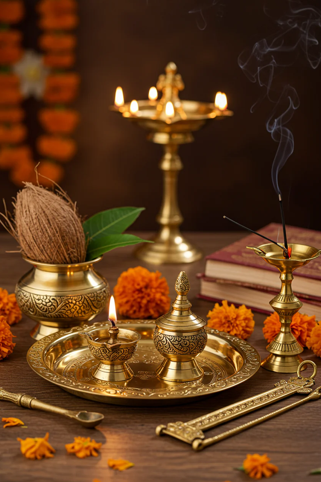Antique Brass Pooja Set – Handcrafted Divine Ritual Collection