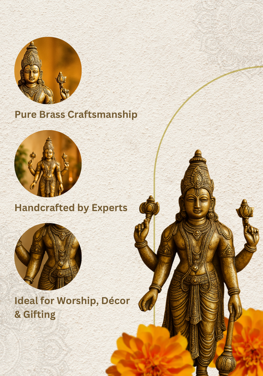 Antique Brass Lord Vishnu Idol – Preserver of Balance & Cosmic Order