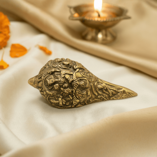 Pure Brass Shankh (Conch Shell) 750 gms | Handcrafted Pooja & Vastu Shankha - SwastikKripa | Pure Brass Idols | Home Decor & Gifting | Free Shipping.