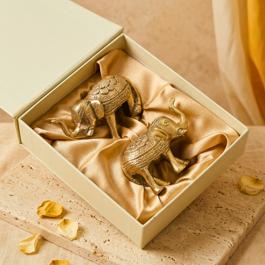 Gaja Brass Elephant Duo | Handcrafted Decor for Prosperity & Gifting