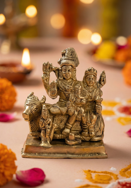 Pure Brass Shiv Parivar Idol | Handcrafted Lord Shiva Family Murti for Home Temple