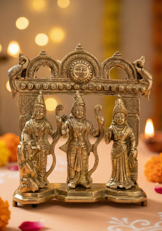 Ram Darbar Idol – Pure Brass - Handcrafted Ram, Sita, Lakshman & Hanuman Murti for Home Temple & Vastu Blessings