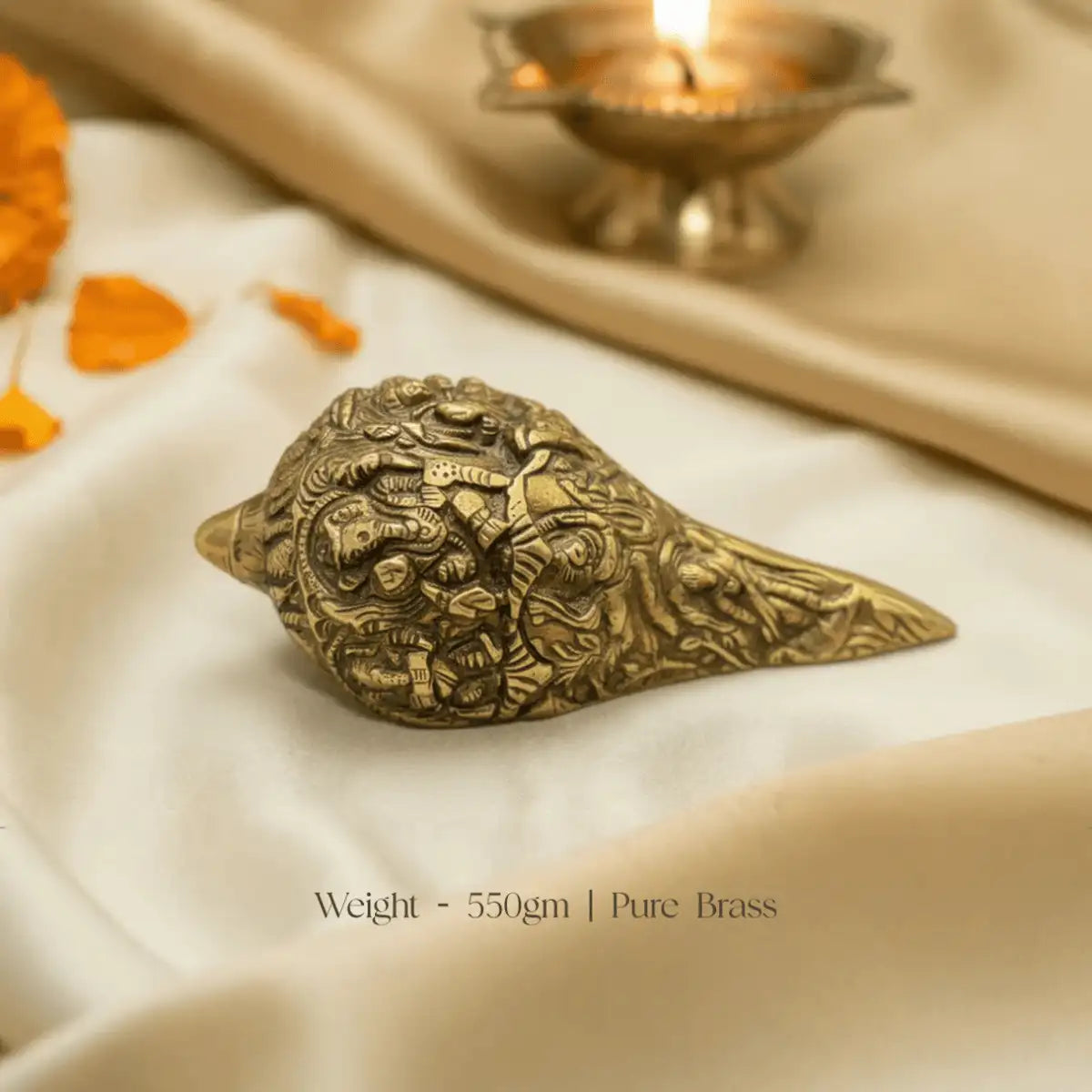 Pure Brass Shankh 550g – Handcrafted Vastu Conch Shell
