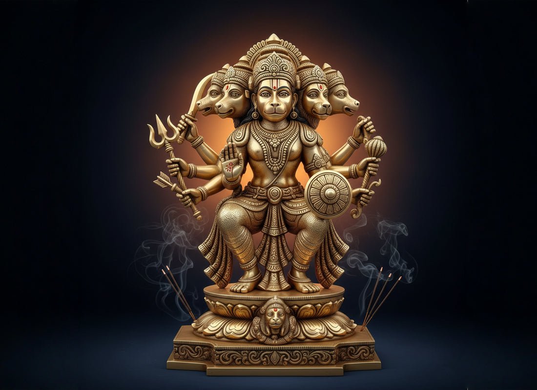 The Protective Aura of the Panchmukhi Hanuman Brass Idol - SwastikKripa | Pure Brass Idols | Home Decor & Gifting | Free Shipping.