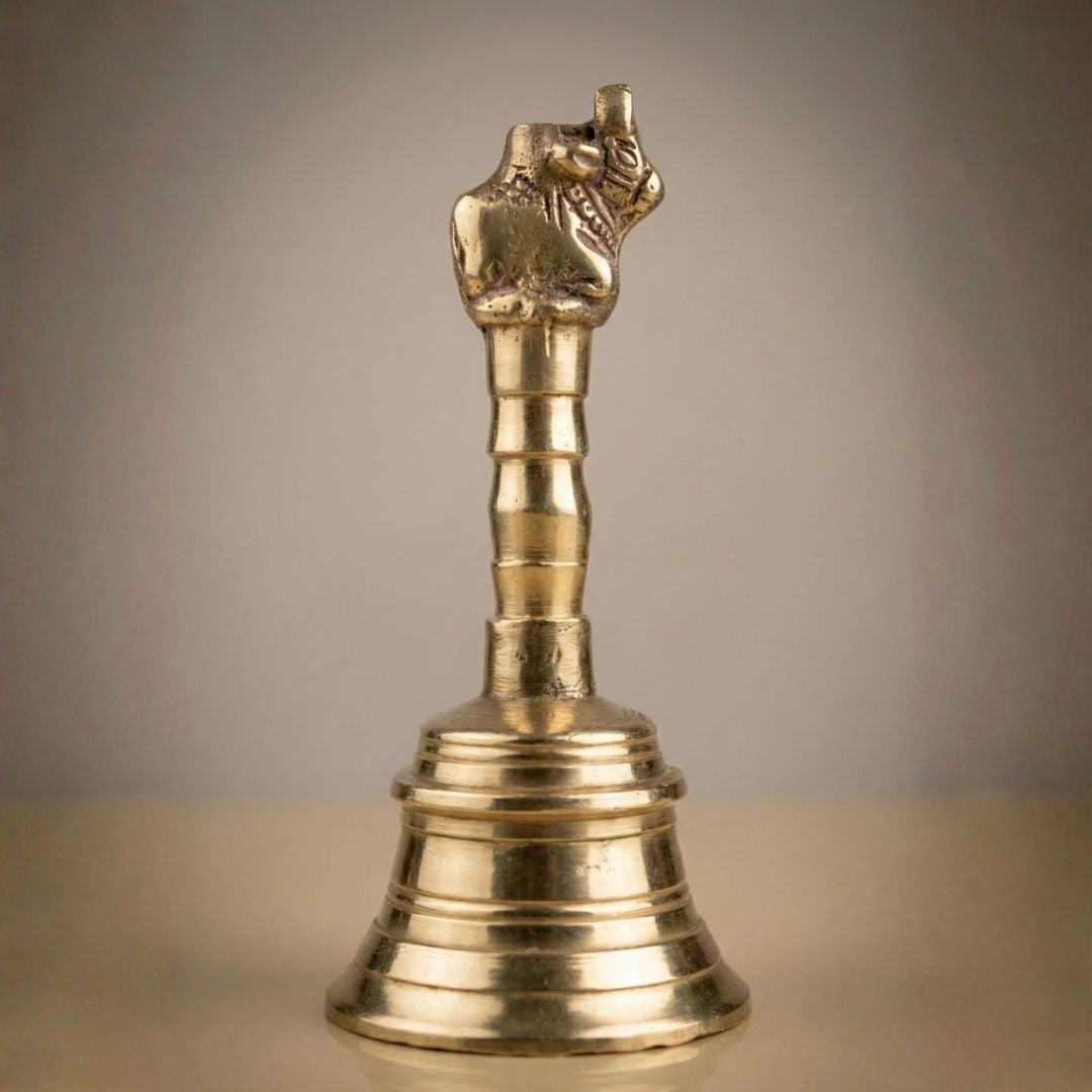 Nandi Bell Pure Brass  – Handcrafted Pooja Ghanti for Temple Rituals