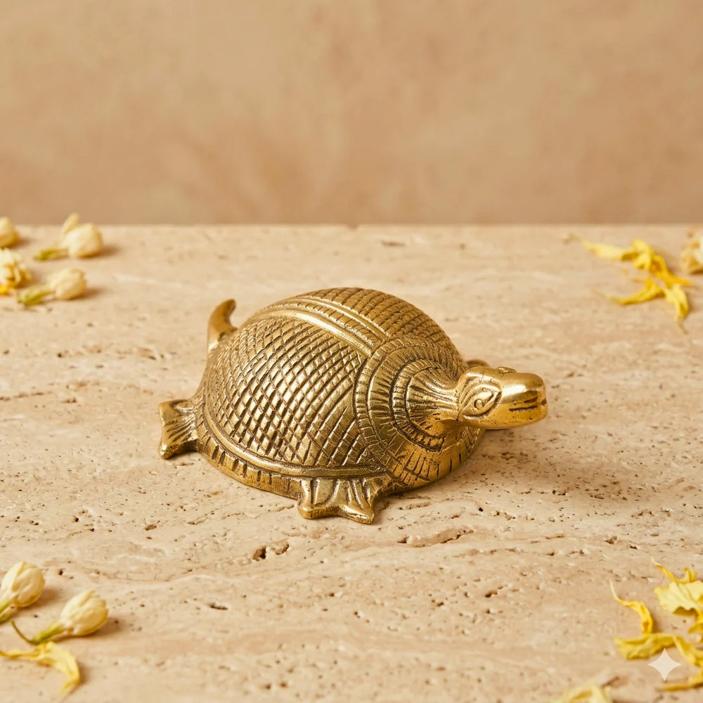 Kurma Textured Brass Tortoise | Vastu Decor for Stability & Prosperity