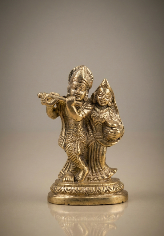 Pure Brass Radha Krishna Idol – Divine Love & Harmony Sculpture