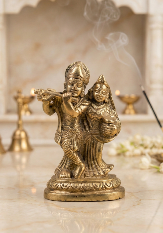 Pure Brass Radha Krishna Idol – Divine Love & Harmony Sculpture