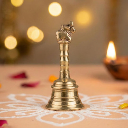 Nandi Bell Pure Brass – Handcrafted Pooja Ghanti for Temple Rituals - SwastikKripa | Pure Brass Idols | Home Decor & Gifting | Free Shipping.