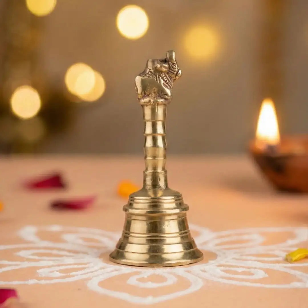 Nandi Bell Pure Brass  – Handcrafted Pooja Ghanti for Temple Rituals