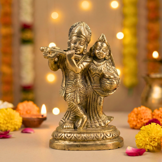 Pure Brass Radha Krishna Idol – Divine Love & Harmony