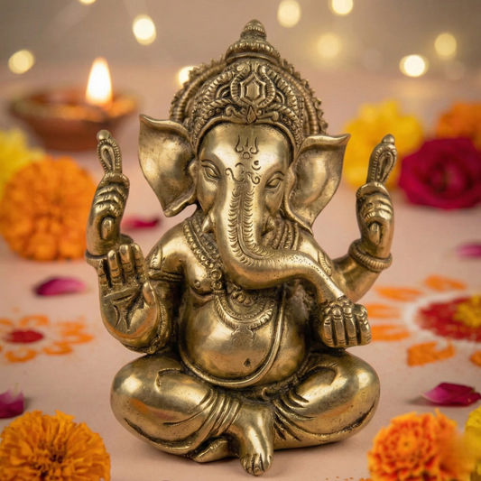 Pure Brass Lord Ganesha Idol | Home Temple & Decor
