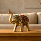 Handcrafted Brass Elephant Statue with Gemstone Inlay