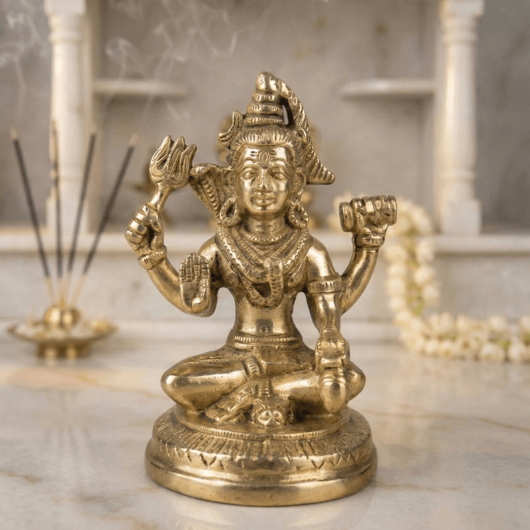 Sacred Mahadev Seated Brass Idol | Puja & Home Temple - SwastikKripa | Pure Brass Idols | Home Decor & Gifting | Free Shipping.