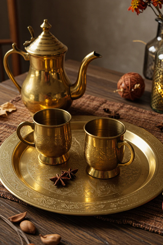 Antique Brass Serving Tray – Handcrafted Vintage Elegance
