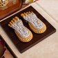 Maa Lakshmi ji Charan Paduka | Laxmi Feet Idol for Entrance, Desk & Shop Silver & Gold Plated