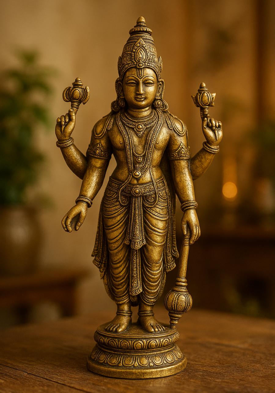 Antique Brass Lord Vishnu Idol – Preserver of Balance & Cosmic Order