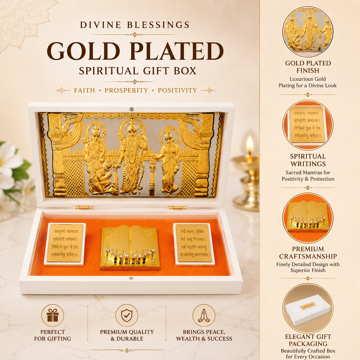 Ram Darbar Pocket Temple | Portable Mandir with Lord Ram, Sita, Lakshman & Hanuman | Pure Gold Plated