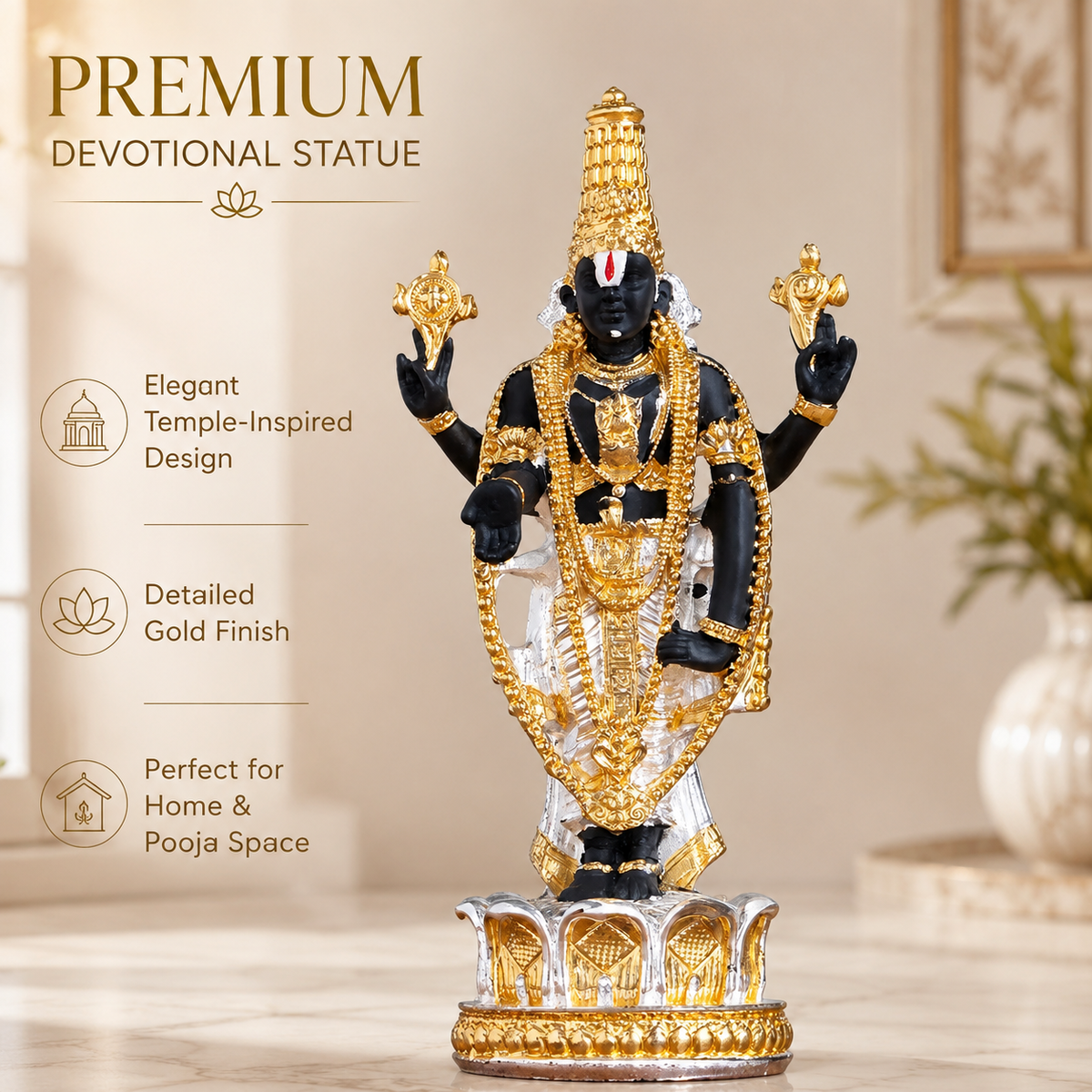 Tirupati Balaji (Venkateswara) Idol | Lord Venkateswara Swamy Murti - Gold & Silver Plated
