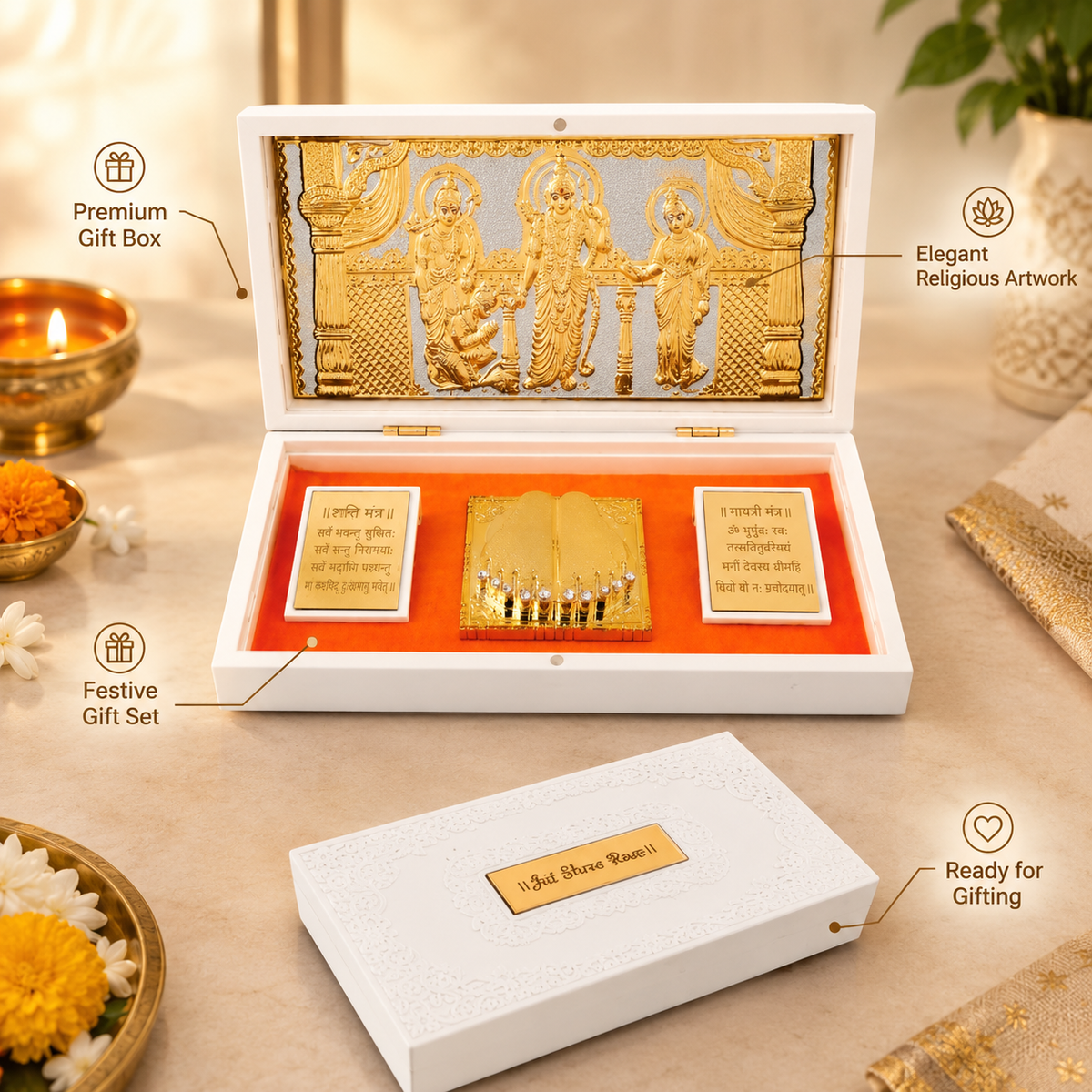 Ram Darbar Pocket Temple | Portable Mandir with Lord Ram, Sita, Lakshman & Hanuman | Pure Gold Plated