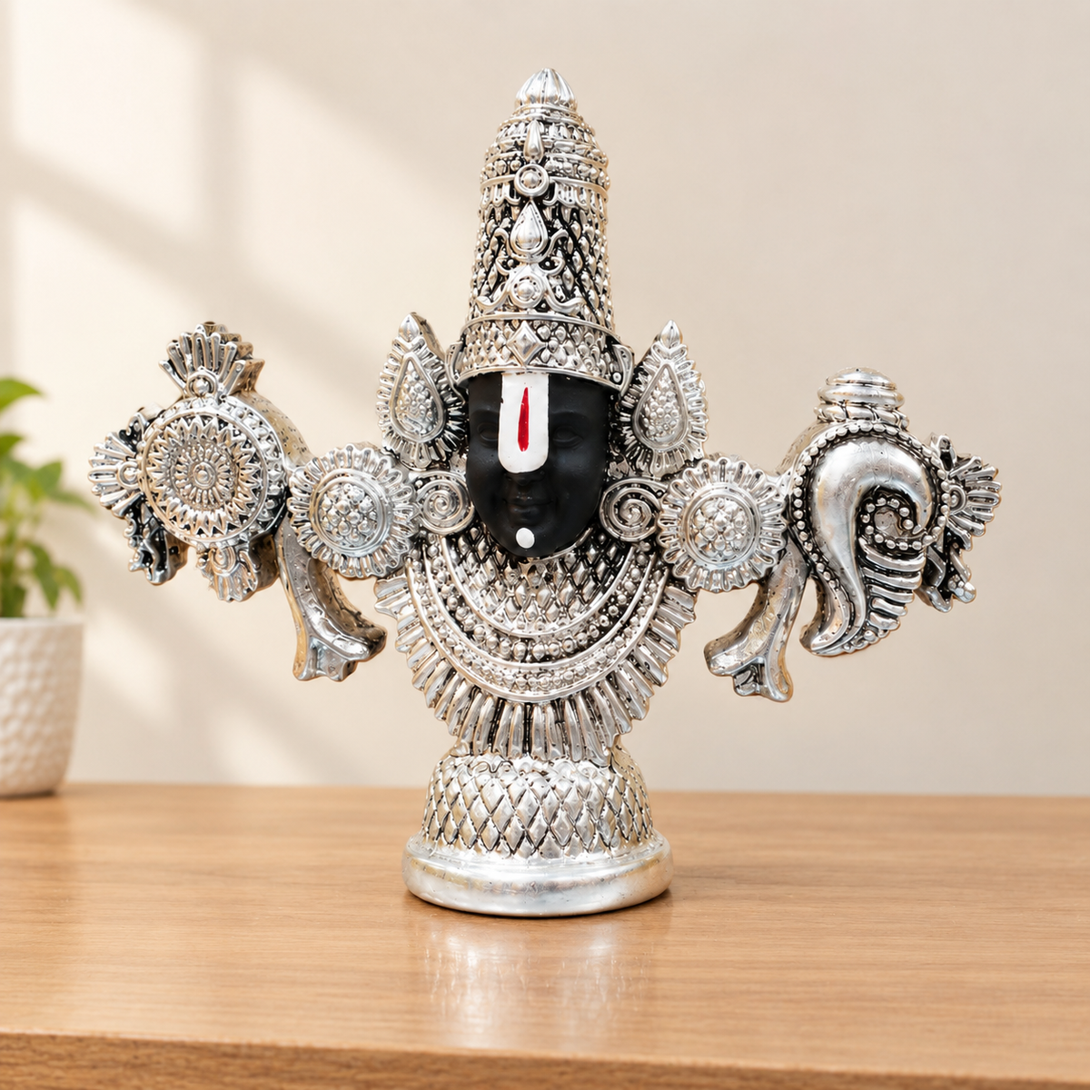 Tirupati Balaji Face Idol | Lord Venkateswara Murti for Car, Mandir & Desk Pure 999 Silver Plated