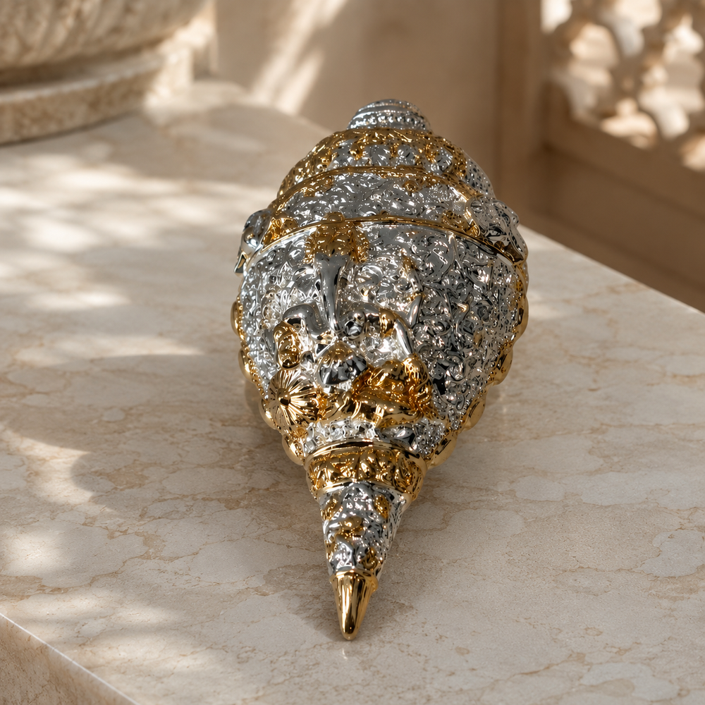 Lord Ganesha Shankh (Conch) - Pure Gold Plated (5 Inch)