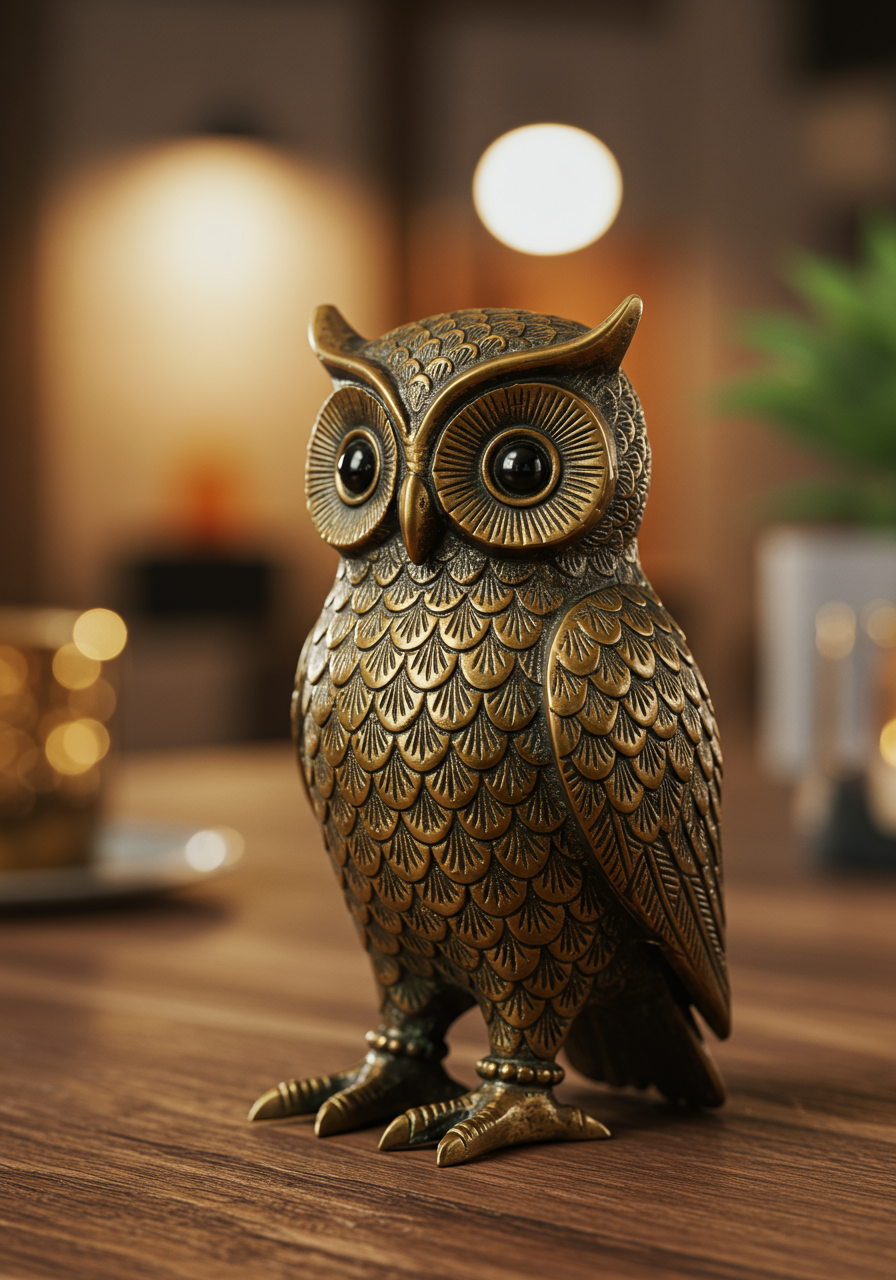 Antique Brass Owl Figurine – Handcrafted Symbol of Wisdom