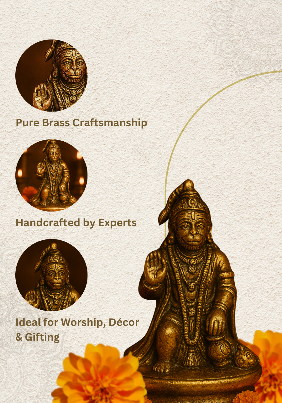 Seated Bajrangbali Brass Idol