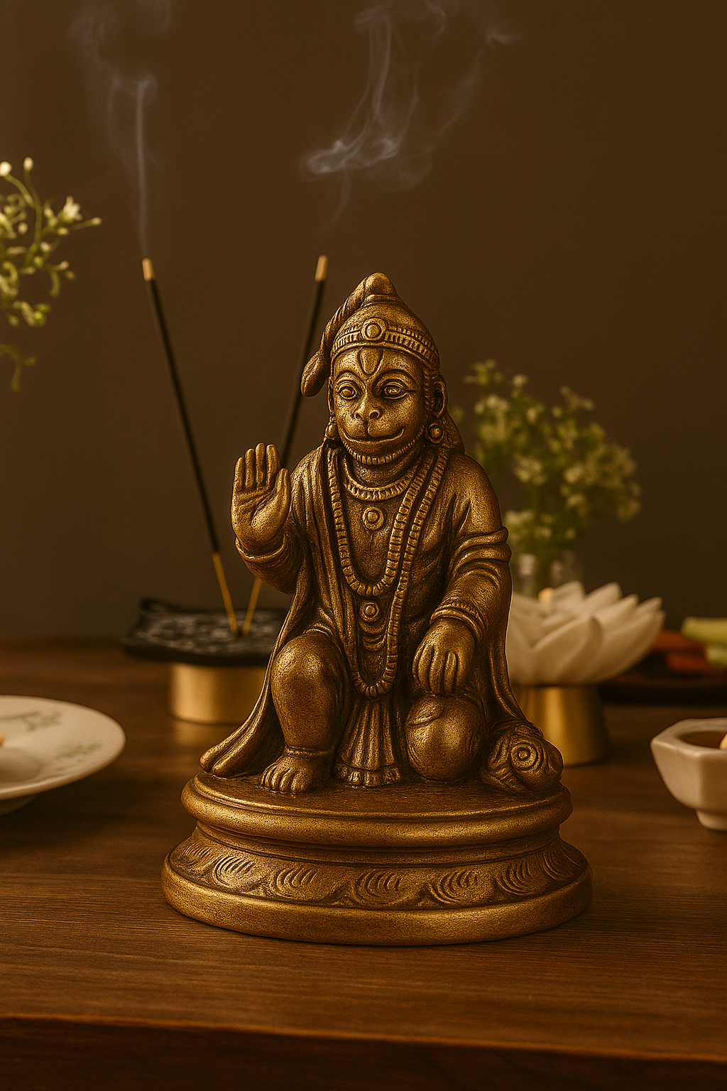 Seated Bajrangbali Brass Idol