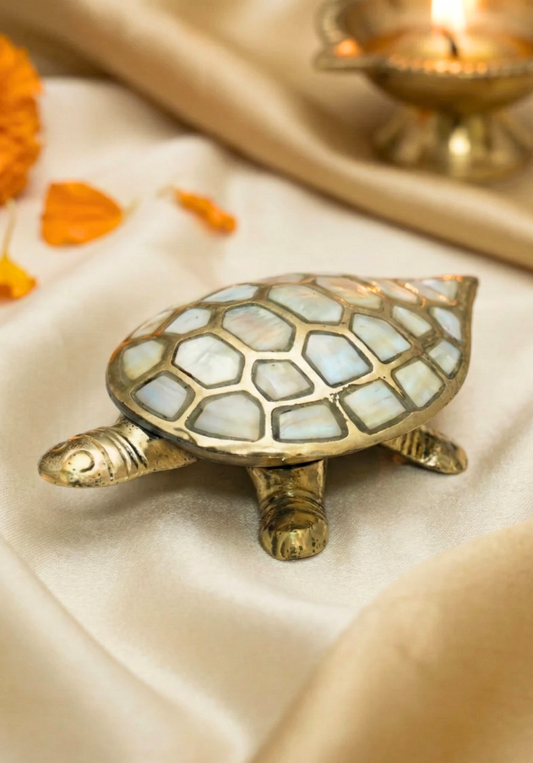 Brass Tortoise with Mother of Pearl Inlay | Vastu & Feng Shui Wealth Symbol