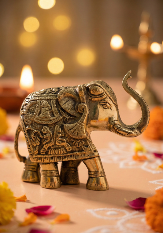 Royal Heritage Brass Elephant Figurine – Handcrafted Prosperity Symbol