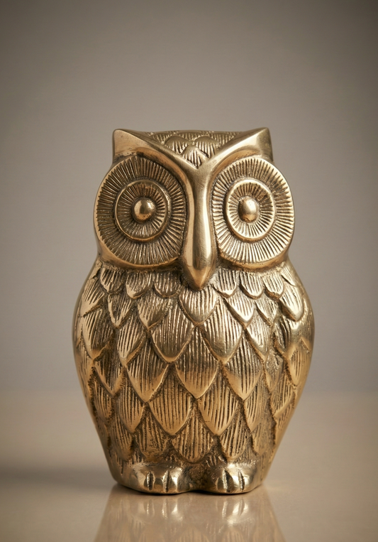 Pure Brass Owl Figurine – Handcrafted Symbol of Wisdom, Knowledge & Protection