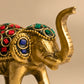Handcrafted Brass Elephant Statue with Gemstone Inlay