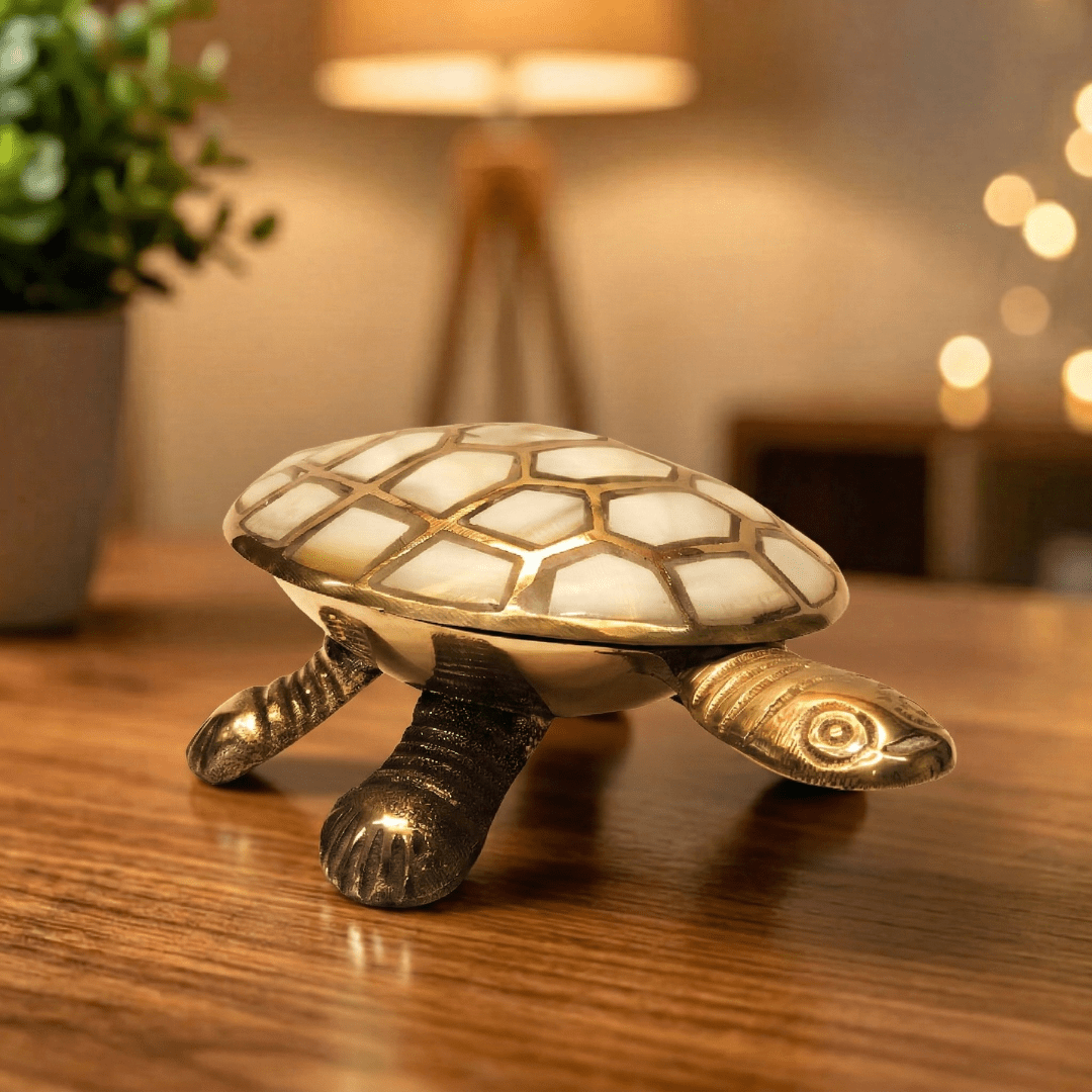 Brass Tortoise with Mother of Pearl Inlay - SwastikKripa | Pure Brass Idols | Home Decor & Gifting | Free Shipping.