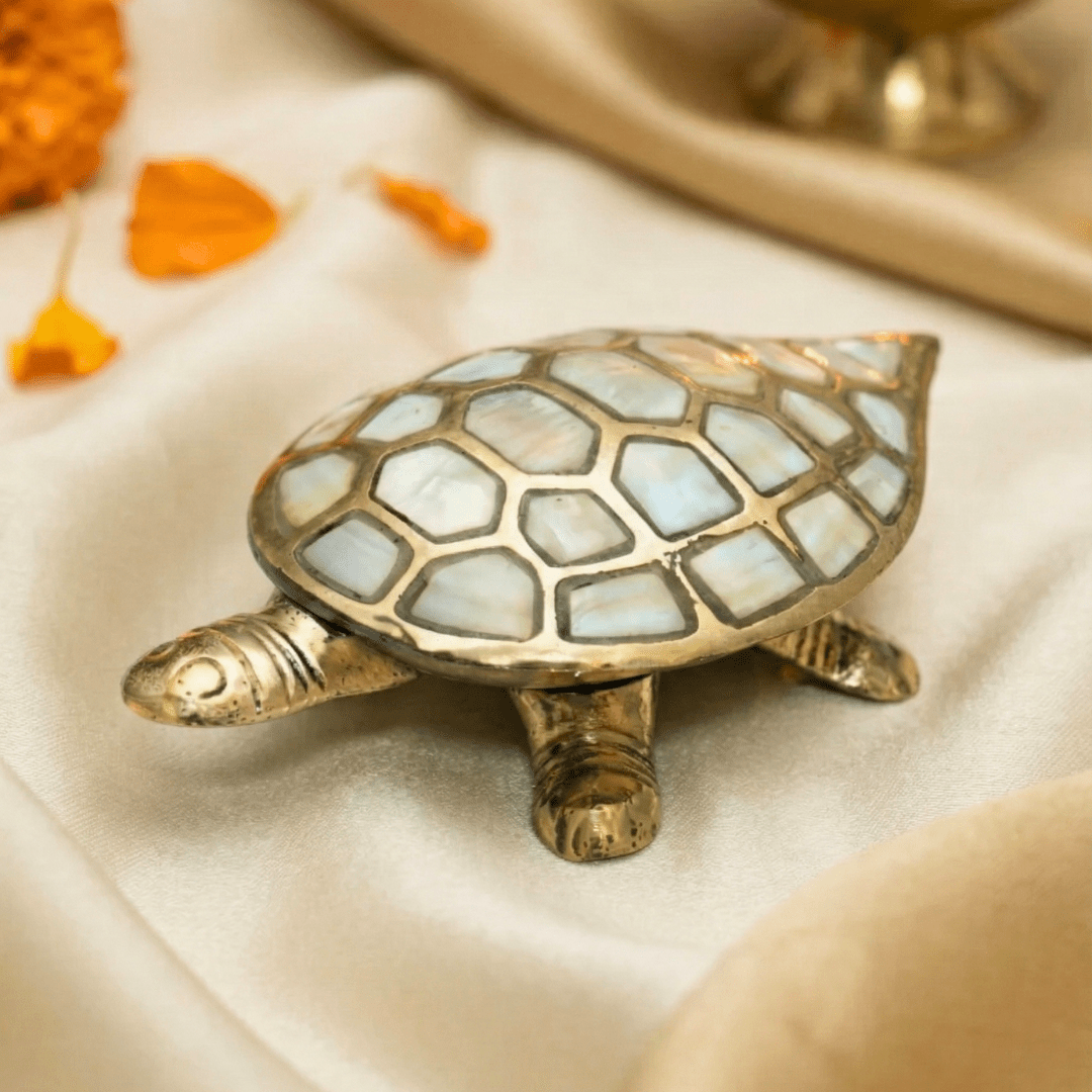 Brass Tortoise with Mother of Pearl Inlay - SwastikKripa | Pure Brass Idols | Home Decor & Gifting | Free Shipping.