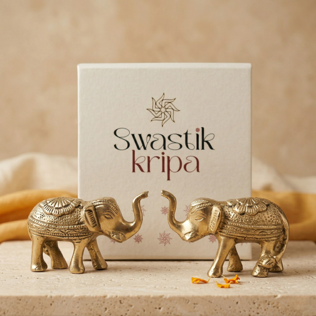 Gaja Brass Elephant Duo | Handcrafted Decor for Prosperity & Gifting