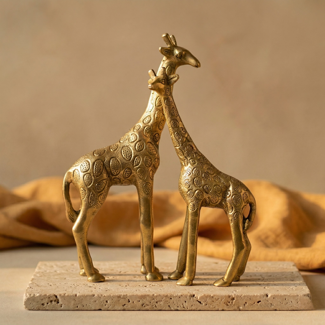 Savanna Grace Giraffe Duo – Solid Brass Decorative Figurines