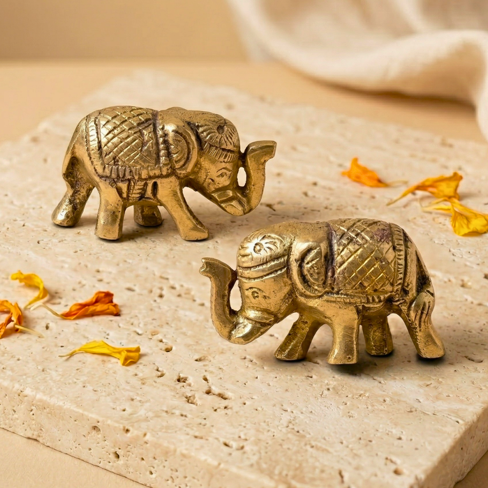 Swarna Saathi Elephant Pair – Brass Elephant Figurines