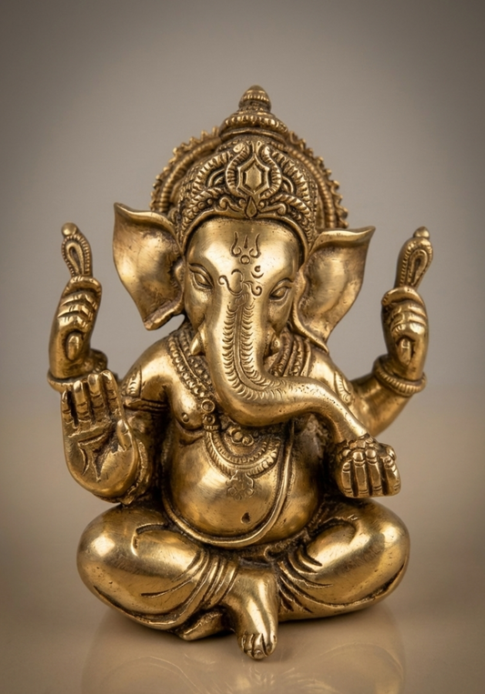 Pure Brass Lord Ganesha Idol | Handcrafted Ganpati Murti for Home Temple & Decor