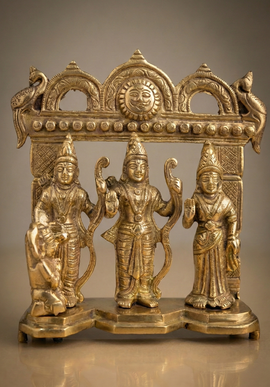 Ram Darbar Idol – Pure Brass - Handcrafted Ram, Sita, Lakshman & Hanuman Murti for Home Temple & Vastu Blessings