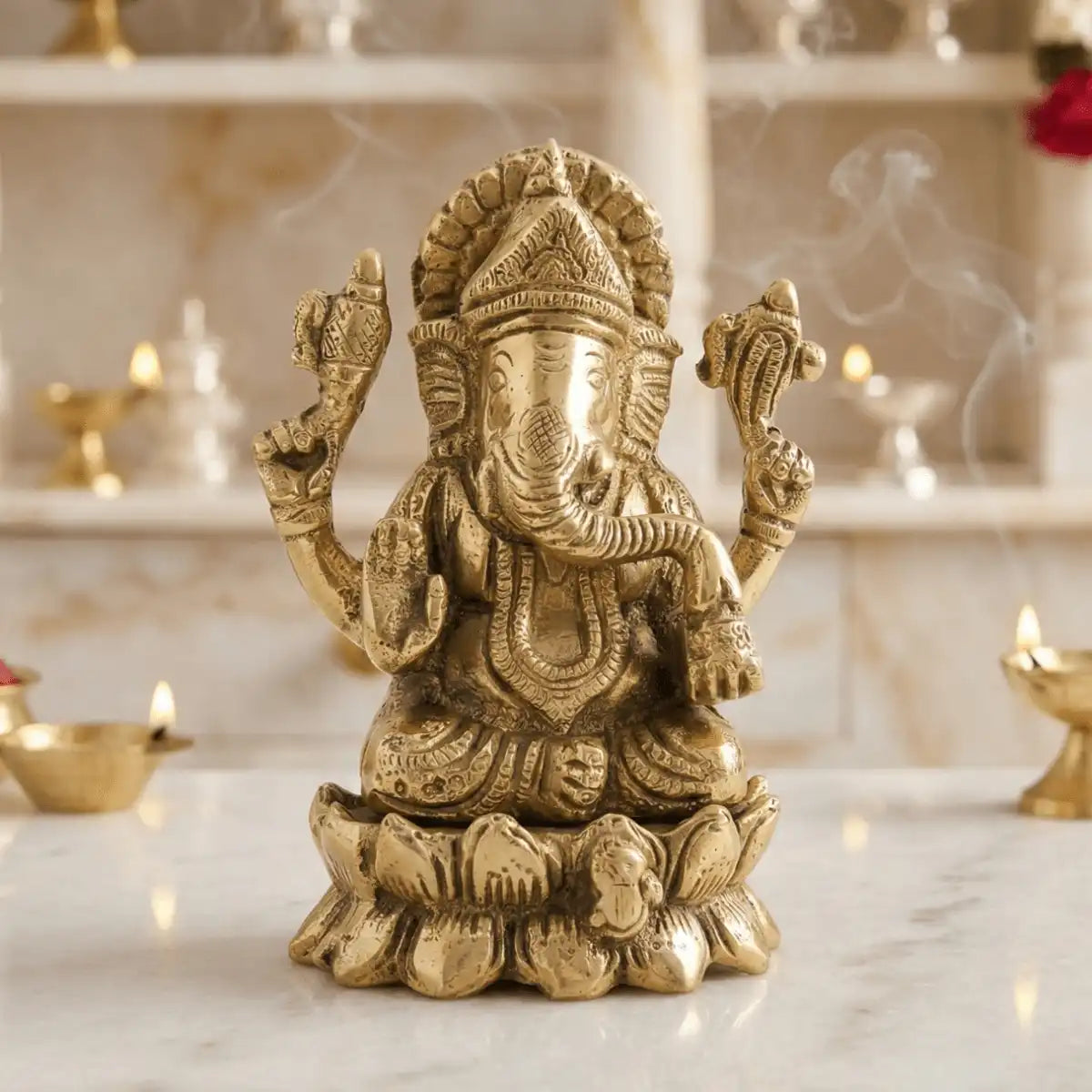 Vakratunda Idol. Pure Brass Lord Ganesha