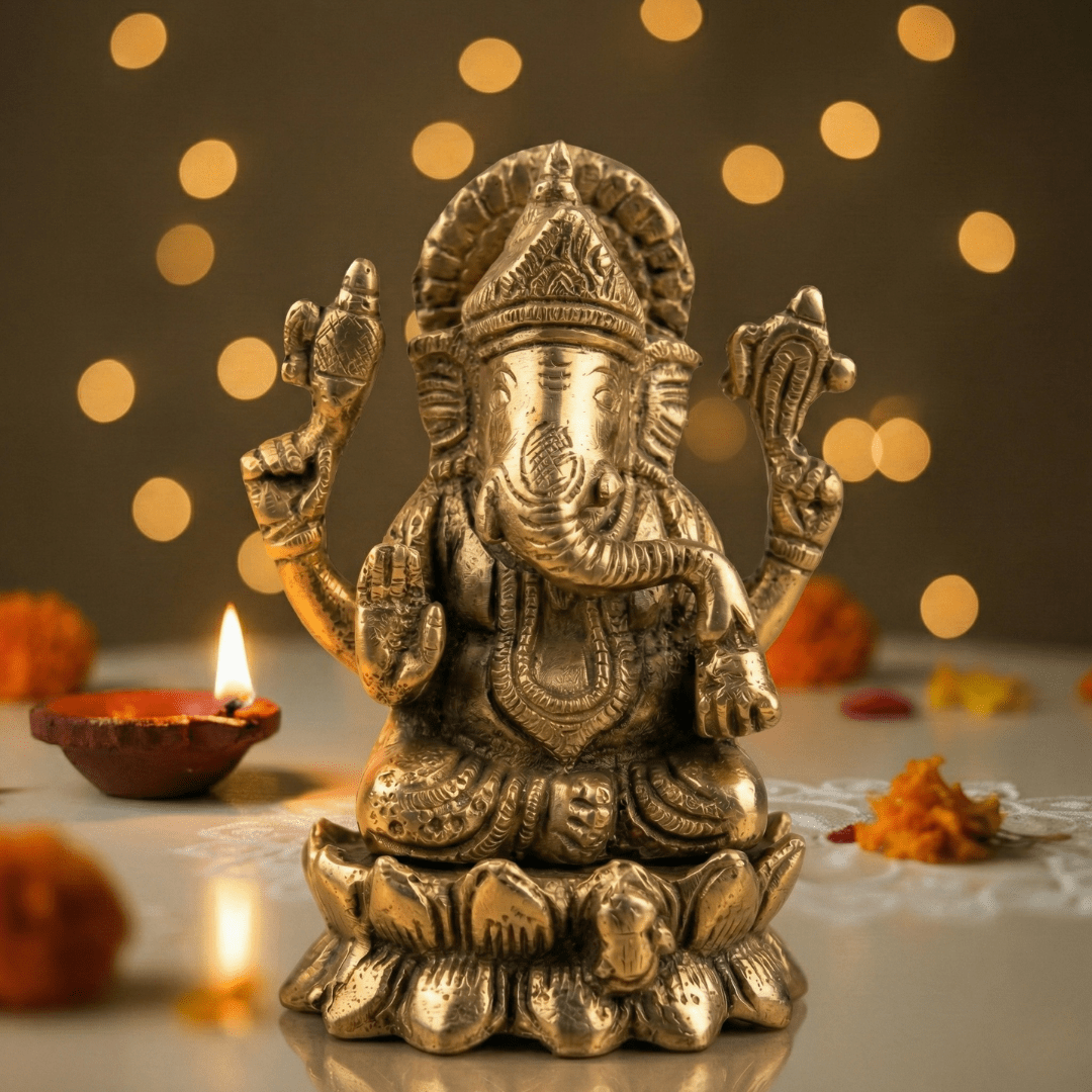 Vakratunda Idol. Pure Brass Lord Ganesha - SwastikKripa | Pure Brass Idols | Home Decor & Gifting | Free Shipping.